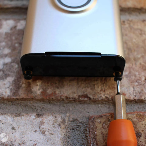 Screwdriver With Double Head Torx T6 T15 For Ring Video Doorbell Systems Including Doorbell 2 Pro And Elite Battery Change And Charge Replacement And Wifi Password Reset Access used on a mounted doorbell.