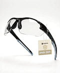 Ultra Lightweight Anti Fog Safety Glasses With Clear Shields Ansi Z87 Plus Certified, side view with tag, for job and outdoor use.