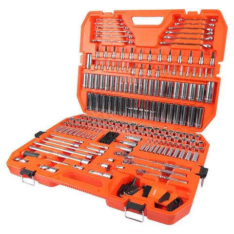 Open case of Beefy All In One Heavy Duty 264 Piece Mechanics Tool Set With SAE And Metric Sockets Drive Sizes One Half Inch One Quarter Inch