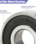 Close-up of 6201RS bearing from Rear Axle Kit For Mini Bike 12mm 270mm with chrome steel and rubber sealing features.
