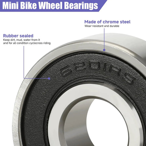 Close-up of 6201RS bearing from Rear Axle Kit For Mini Bike 12mm 270mm with chrome steel and rubber sealing features.