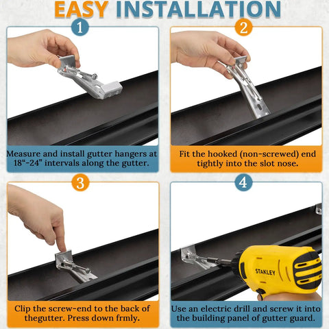 Step-by-step installation of 5 Inch Gutter Hangers And Hidden Bracket Set For Sagging Gutters, No Fuss Install Quick Screw System, 10 Pack.