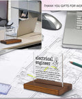 Funny Electrical Engineer Clear Desk Sign Lit Gift For Work Anniversary Appreciation And Recognition Plaque For Engineers Retirement Farewell Gift For Women And Men EDC10 on wooden base in office setup