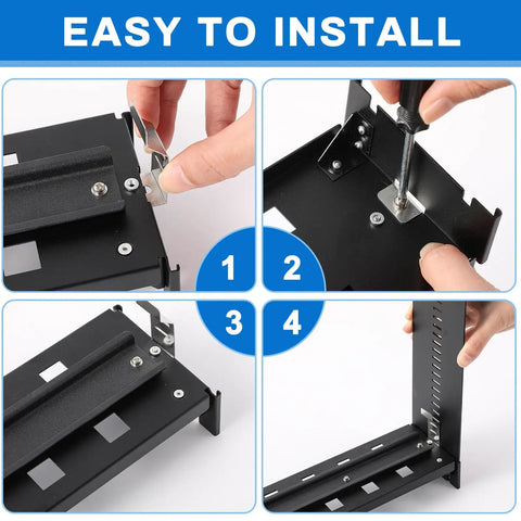 Hands assembling Black 19 Inch Rack Mount DIN Rail Kit Aluminum Alloy Adjustable Rails Bracket For Industrial Media Converters And Ethernet Switches