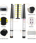 15.5 Foot Telescoping Ladder Made From Aluminum Extendable Multi Purpose Folding Ladder features details of design elements.