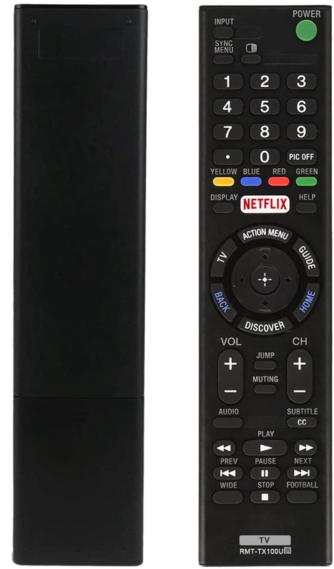 Front and back view of Universal Remote Control For Smart TVs Replacement No Setup Needed Plug And Play Battery Powered Remote For All LCD LED HDTVs Works Across Brands Easy To Use Quick Battery Life Ideal For Living Room Setup.