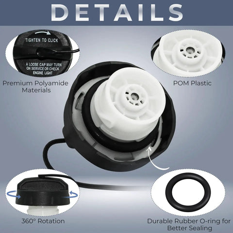 Gas Cap Replacement for 2000-2020 Ram 1500 2500 3500 and Fits Charger Challenger Dakota, featuring POM plastic and rubber O-ring