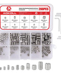 200 Piece Heavy Duty Stainless Steel Allen Head Grub Screws Set With Socket Hex Drive M3 To M8 in plastic case with wrenches