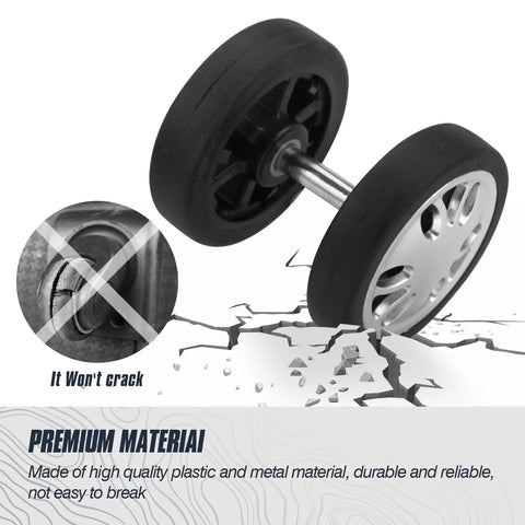 Close-up of 8 Piece Luggage Replacement Wheels Set 50mm Diameter 360 Degree Swivel Rubber Casters for durability illustration.