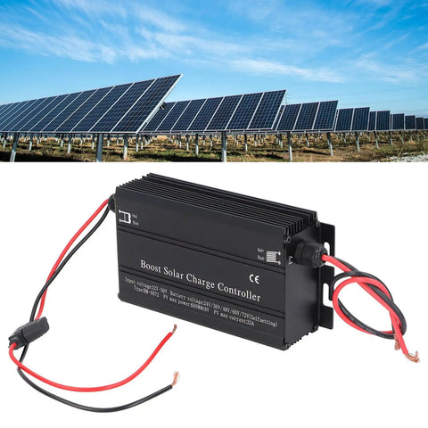 Big Time Mppt Solar Charge Controller Kicking Out Knockout Output At 600W For Panels And EV Charging, with solar panels in background.