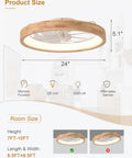 24 Inch Wood Fandelier Ceiling Fan With Integrated Light Flush Mount Frame Features Six Adjustable Speeds And Sleek App Interface, dimensions and specifications.