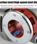 Close-up of the die on Top Shelf Portable Electric Pipe Threader With A Heavy Duty Copper Motor for clear threading.