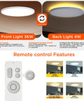 Remote Control Flush Mount LED Ceiling Light 18 Inch Round Fixture With Dimmable Color Changing 3000K To 6500K And 2000K Mood Lighting Night Light Memory Function Wireless Easy Control For Bedroom And Living Areas with remote control and light settings displayed