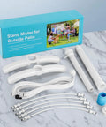 Adjustable Outdoor Patio Misters Stand With Flexible Riser Up To 46 Inches and 26 Point Two Feet Water Supply Line components on display.