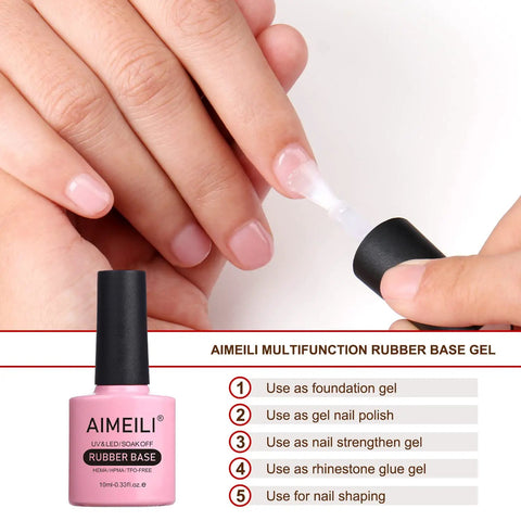 Applying Rubber Base Gel For Nails Soak Off UV LED HEMA Free Clear Sheer Gel Nail Polish Kit 6 Pack 10ml on nails with brush
