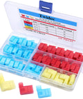 Right Angle Spade Connectors Nylon Flag Spade Female Insulated Terminals For 22 18 18 14 12 10 Gauge All In One Quick Disconnects Electrical Crimp Terminal Assortment Kit in open plastic case showing assorted colors and sizes.