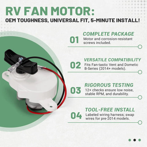 RV Roof Vent Lift Motor K6010-81 17 RPM For Dometic Fan-Tastic B Series 807350 803350 with stainless steel screws shown