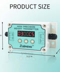 Front view of industrial load cell amplifier transmitter with unit switching for scales and automation, dimensions labeled