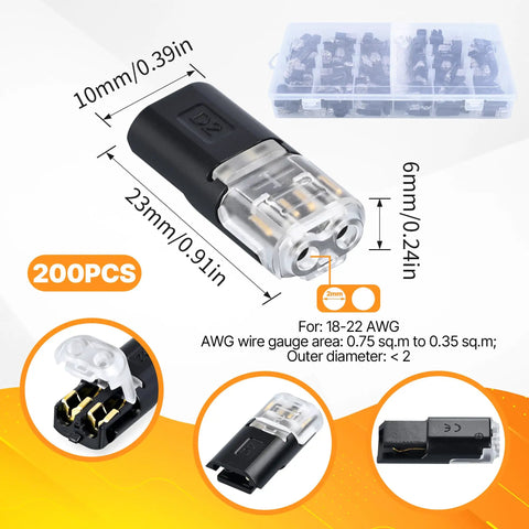 Plug In Wire Connectors With Locking Buckle Two Pin Double Wire Connector No Stripping Solderless For LED Lights