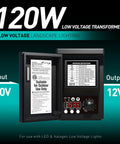 120 Watt Low Voltage Landscape Lighting Transformer With Sensor And Weather Shield For Outdoor Spotlight Installations