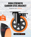 Side view of Six Inch Swivel Plate Caster Wheels Set Of Four With AB Locking No Noise PVC Non Marking Wheels For Cart Furniture Workbench
