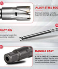ANGELSWORD TCT annular cutter kit for magnetic drill; 3/4 dia, 2 in depth, tungsten carbide tipped, 5/16 x 4 pilot pin.