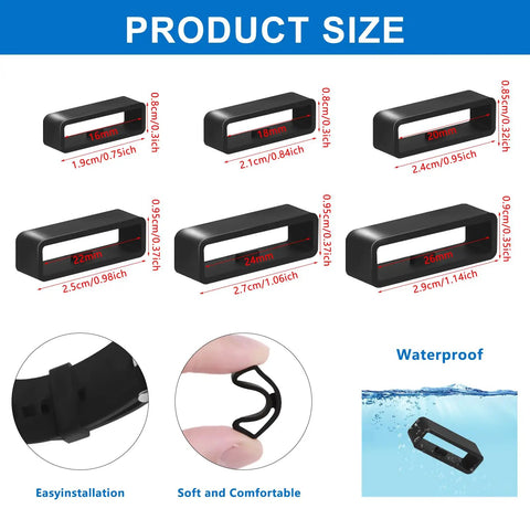 6 Pack Watch Band Keepers Silicone Retainer Rings For 16mm, 18mm, 20mm, 22mm, 24mm, 26mm Straps Replacement Fasteners