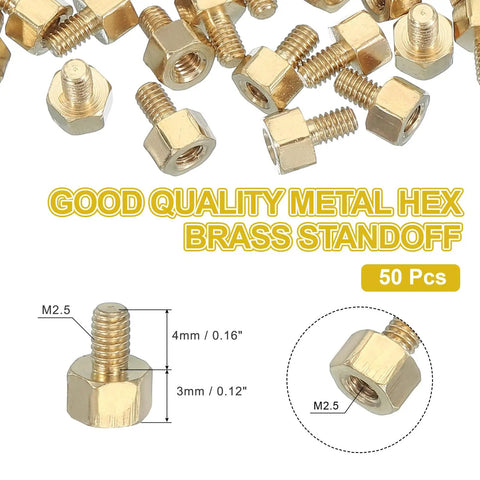 Rock Solid M2.5 Female Thread Hex Brass Standoff provides 4mm x 7mm size, ideal for FPV drone PCB setups, 50 piece pack.