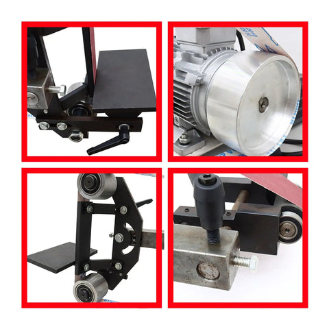 Heavy Duty Desktop Belt Sander With Smooth Stepless Speed Regulation And Three Badass Grinding Wheels Top Tier Bench Grinder For Woodshop Projects 1500W 110V close-up of motor and parts