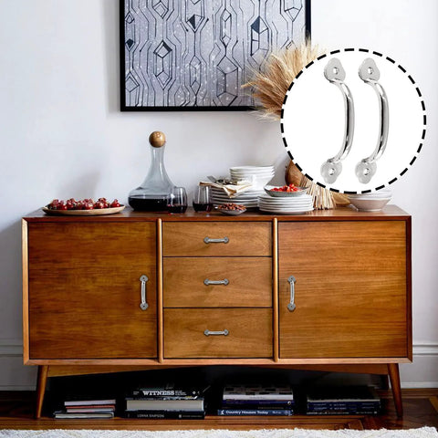 Mid-century cabinet with 12 pcs 4 inch modern silver plum blossom box pull handles, zinc alloy hardware for drawers and wardrobes.