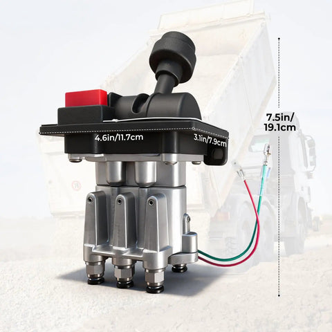 Beefed-Up Heavy-Duty PTO Hoist Air Shift Control Valve with Automatic Kick-Out for Dump Trucks and Trailers, front view.