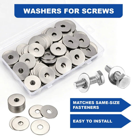 116 Piece One Quarter Inch by One Inch Flat Washers, 304 Stainless Steel Fender Style Washers for Screws in a plastic box