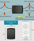 Universal Ceiling Fan Remote Control Kit Three In One Wireless Receiver dimensions and wiring details.