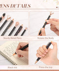 Six Pack Ballpoint Pen Set With Metal Crystal Diamond Accents displayed on table, rotating, writing, and pressing top mechanisms shown.