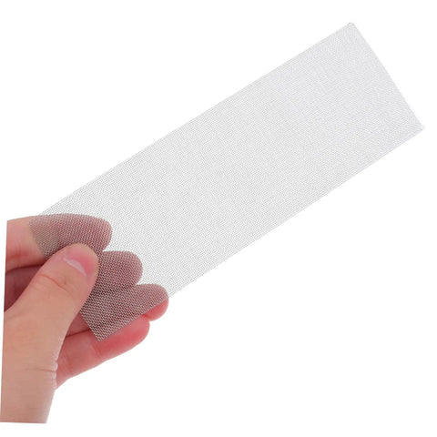 A close-up of a hand holding a stainless steel screen from the 12 Piece Vehicle Bumper Repair Mesh Kit With Stainless Steel Thermoplastic Screen For Private And Commercial Cars Fast Easy Bumper Damage Fix For Cars Trucks And SUVs DIY Ready.