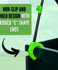 Hands Free Dumpster Lid Prop 3 Pack Skip The Stink And Keep Your Trash And Recycling Bins Sanitary With Zero Grip Hassle For Plastic Lids, ridged C-shaped ends displayed on bin.