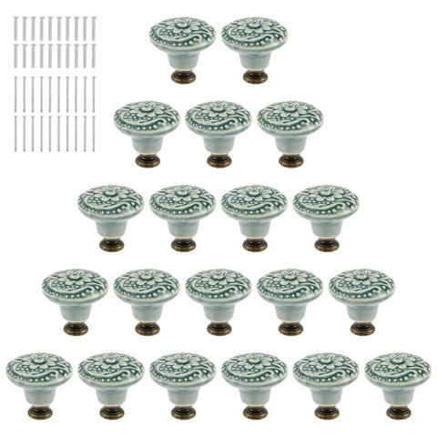 Slick Green Ceramic Cabinet Knobs, Retro Drawer Pulls For Kitchen Cabinets And Dressers, Vintage Furniture Handle Set Including Mounting Hardware.