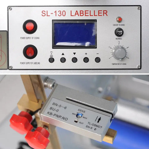 Control panel of Top Notch Semi Automatic Round Bottle Labeling Machine With A Slick Label Applicator And 110V Wall Plug Power.
