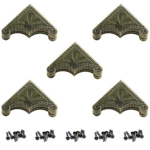 Skip The Repair Bills Heavy Duty Metal Box Corner Protectors Keeping Your Furniture Straight Up Safe, 1.5 Inch Antique Square Brackets, 30 Pack shown with screws.