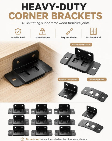 Beefy Heavy Duty Stainless Steel Corner Brackets 8 Pack With 90 Degree L Shape Joint Braces for cabinets shelves bed frames