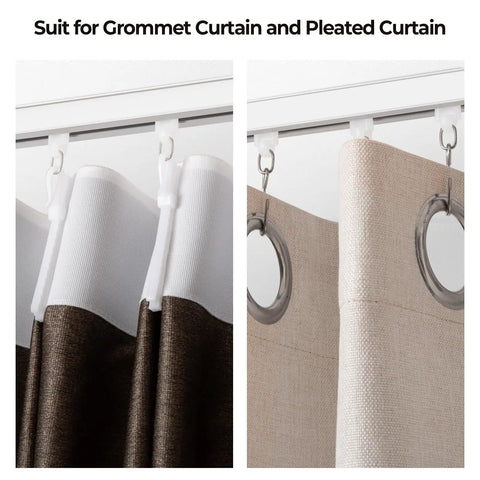 Heavy Duty Ceiling And Wall Mounted Curtain Track Rail System With Roller Hooks For Drapes, White Aluminum Alloy, 3 Ft To 6 Ft Adjustable Length, room-divider setup for grommet and pleated curtains