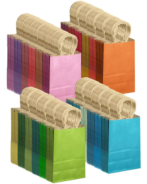 24 Pack Gift Bags With Handles Bulk 10.6 By 8.3 By 4.3 Inches Rainbow Multicolor Paper Bags, Eco Friendly and Sturdy