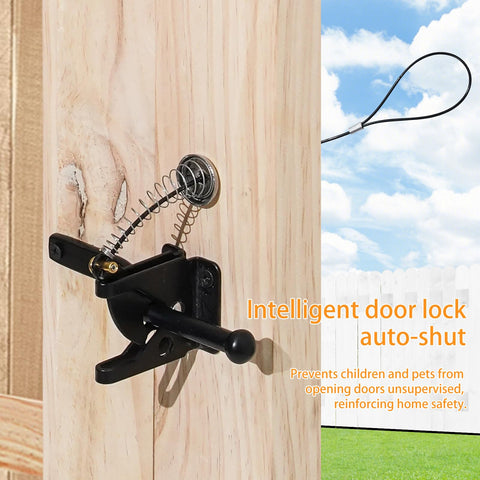 Anti Sag Fence Gate Kit Heavy Duty Gate Hardware With Latch Set featuring intelligent door lock on wooden fence post.