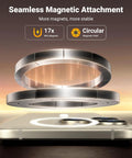 Seamless magnetic attachment illustration with two circular magnets showing magnetic field on smartphone for MagSafe compatibility.
