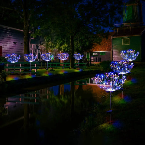Must Have Outdoor Solar Firework Stake Lights With 120 LEDs Waterproof 2 Pack Sparklers String Lights illuminating garden
