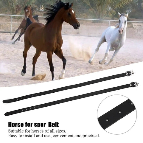 Two Pack Adjustable Leather Spur Straps For Western Boots with horses in the background