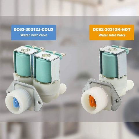 Washer Water Inlet Valve Set Replacement DC62-30312J And DC62-30314K For Samsung And Kenmore Washers Cold And Hot Side Inlet Valves DIY Friendly Install Durable Replacement Kit Fits 1810145 AP4204535 TOMOON, cold and hot valves