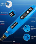 Esakoya cordless rotary tool, blue; Type-C charging port, 5-speed control, LED light, front view.