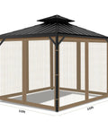 10x10 Gazebo Mosquito Netting Replacement With 4 Panel Screen Walls And Zipper, Outdoor Patio Insect Netting, Durable Polyester, Brown