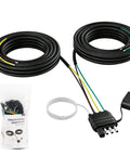 Super Long 26 Foot 4-Way Flat Trailer Wiring Harness With Pure Copper And Nylon Sleeve For Boat Rv Utility Trailers Up To Over Eighty Inches Wide, coiled kit